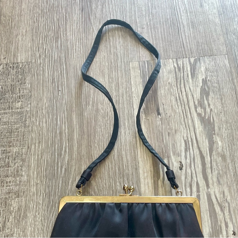 Vintage 60s Ande Black Satin Evening Bag + Tortoise Shell Style Clasp Purse - Picture 10 of 16